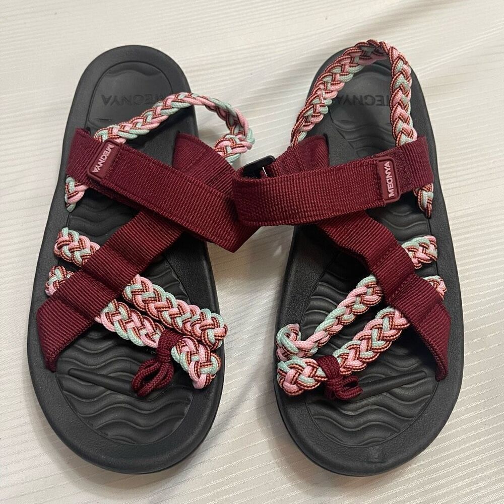 Megnya Sandals Woven Straps Open Toe Pull On Shoes Comfort Womens Size 38 US 8